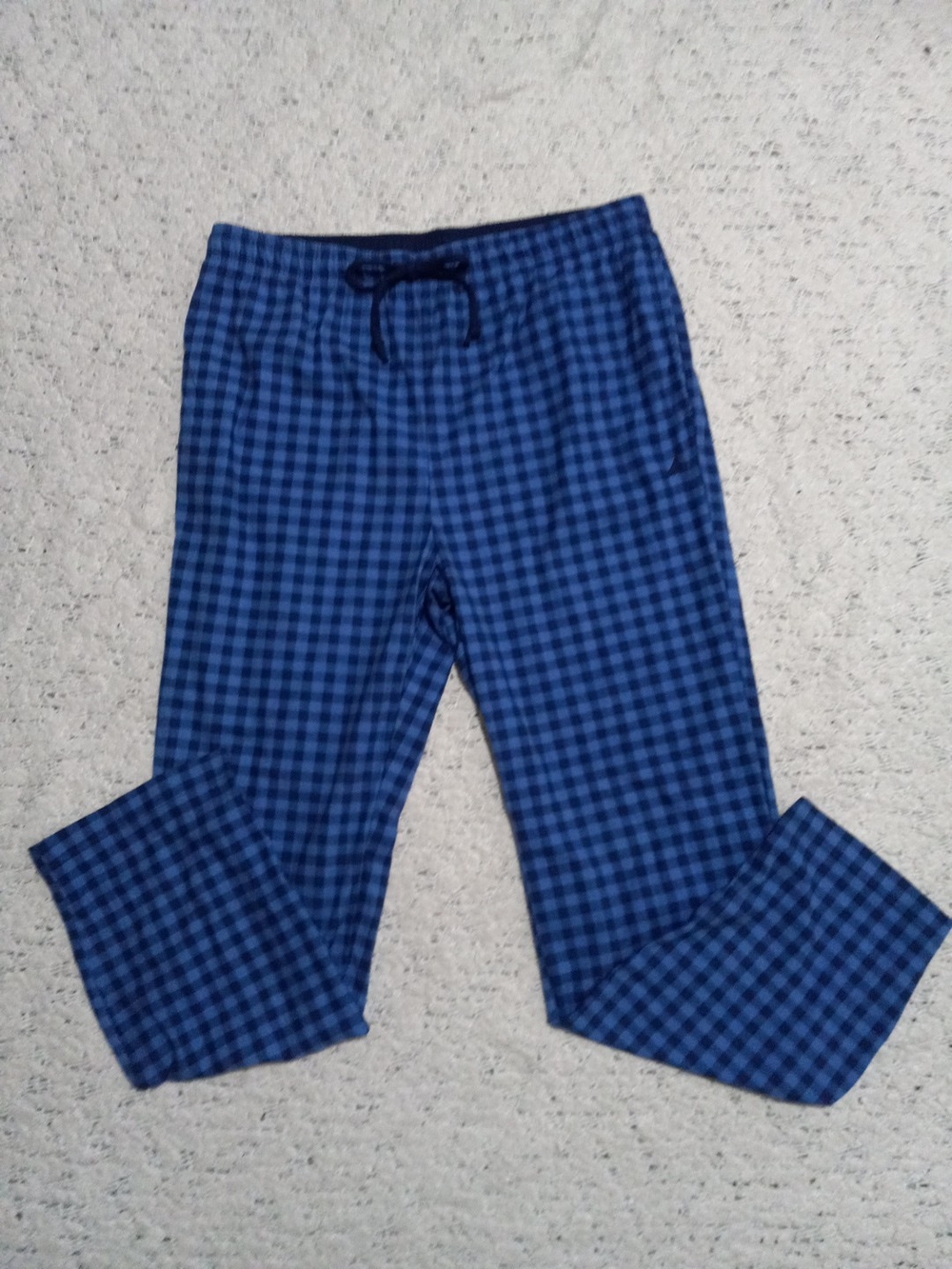 Naitica Men's Blue Check Lounge Pants - Comfortable Drawstring Sleepwear Sz L